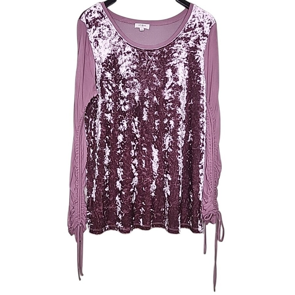 Umgee Crushed Velvet Top Long Sleeve Pullover Round Neck Mauve Pink Whimsigoth L